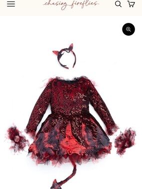 Girls Red Devil Costume Dress with Headband and Tail.